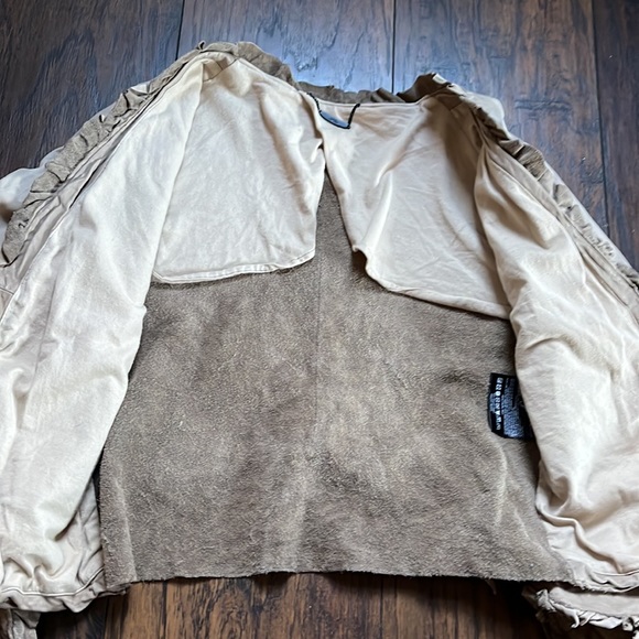 Lisii Tan Leather Cropped Open Jacket with Ruffle Trim - Picture 7 of 11